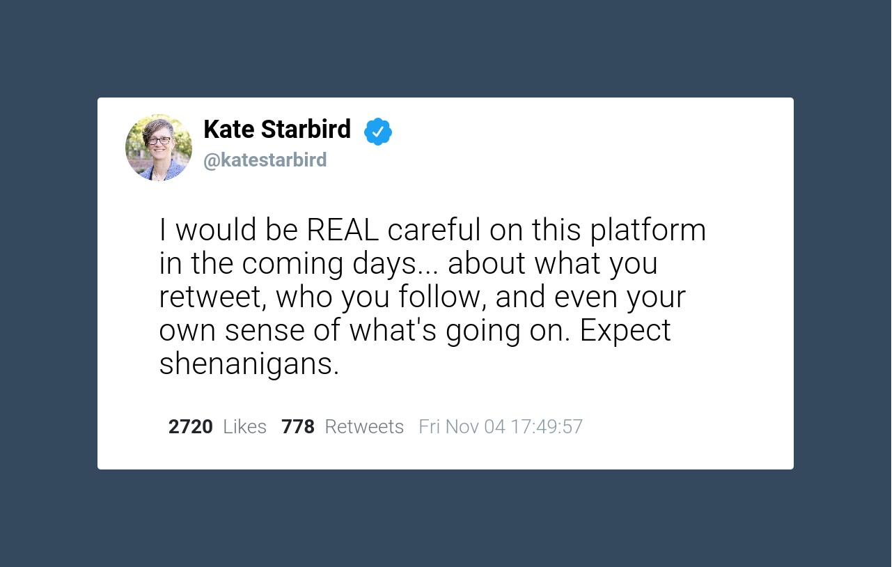 Screen capture of tweet by Kate Starbird