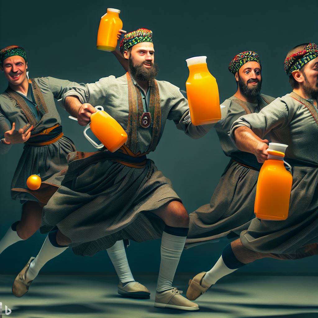 The result of the prompt "A group of galloping gregarious gorgeous Georgians juggling jugs of orange juice" having been fed to Bing Image Creator powered by DALL-E as seen at <https://www.bing.com/images/create/a-group-of-galloping-gregarious-gorgeous-georgians/64e7f411432d4558a69bbeaa35853add?id=1lJuRGRh1vuNPXzLxGmPmA%3d%3d&view=detailv2&idpp=genimg&FORM=GCRIDP&mode=overlay>